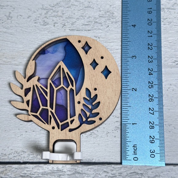 Magical Crystal Moon Night Light Plug In Handcrafted Wood Galaxy Amethyst Glow - Picture 4 of 5